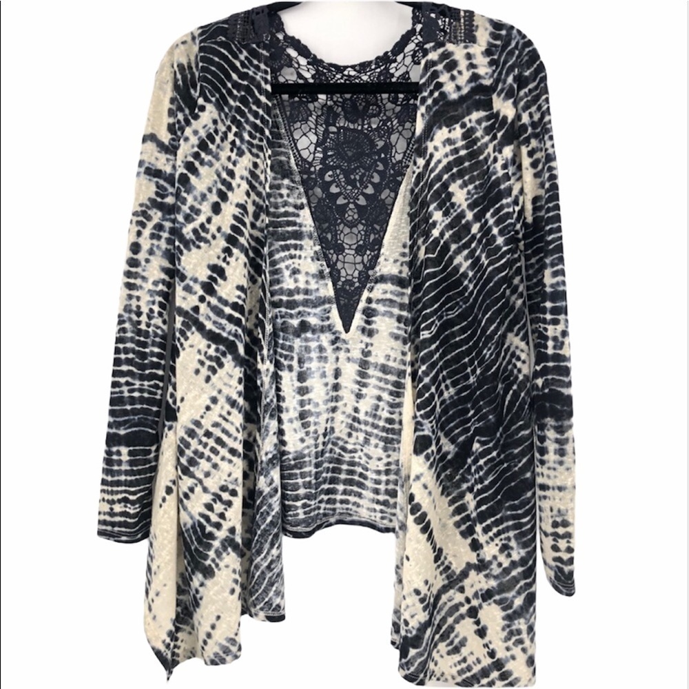 American rag tie-dye cream/blue waterfall cardigan